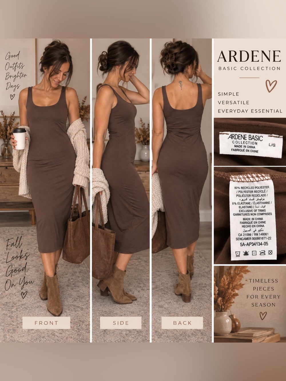 Ardene | Brown | L | Scoop Neck Tank | Midi Dress 🤎